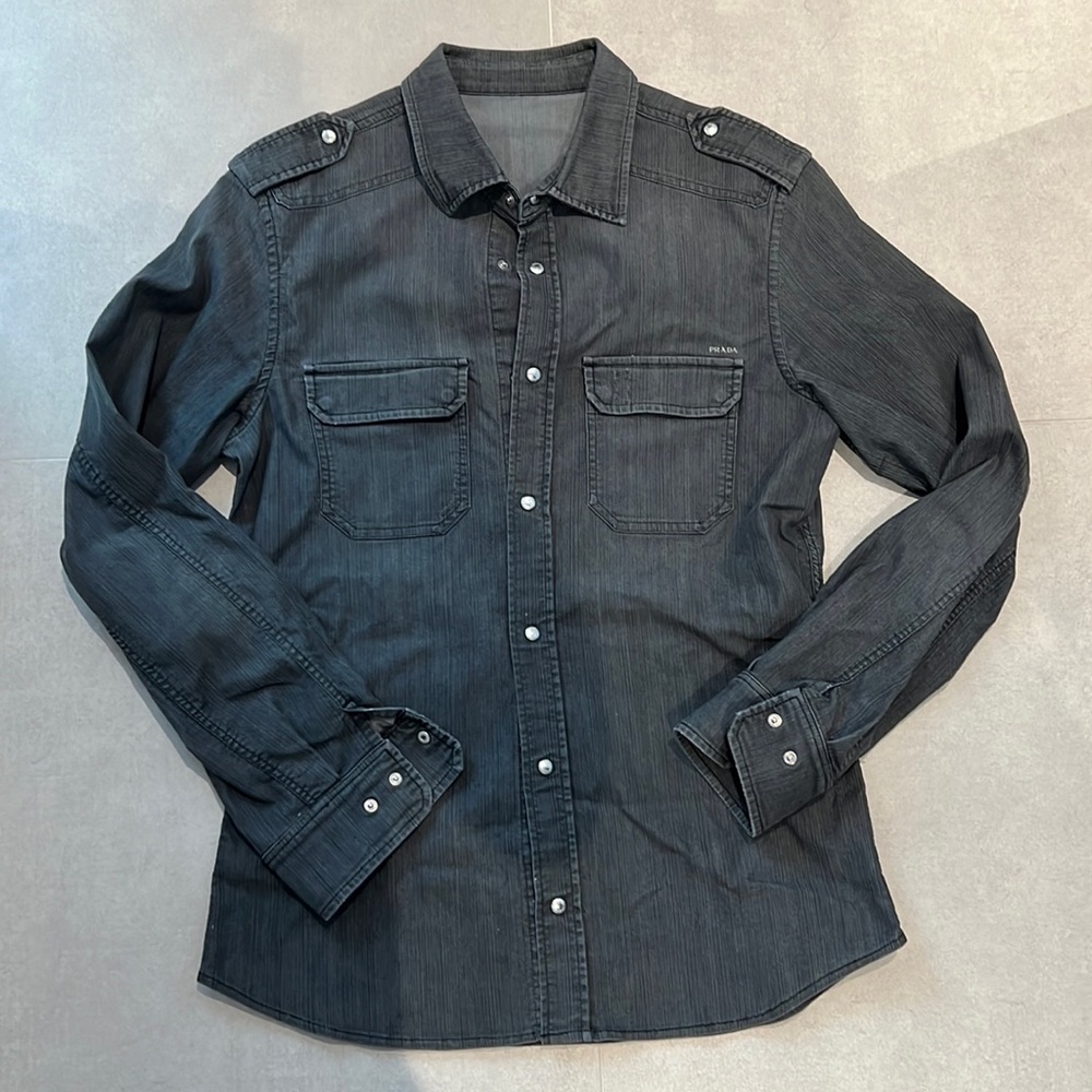 PRADA Vintage men dark Jean SHIRT size large L button down pockets